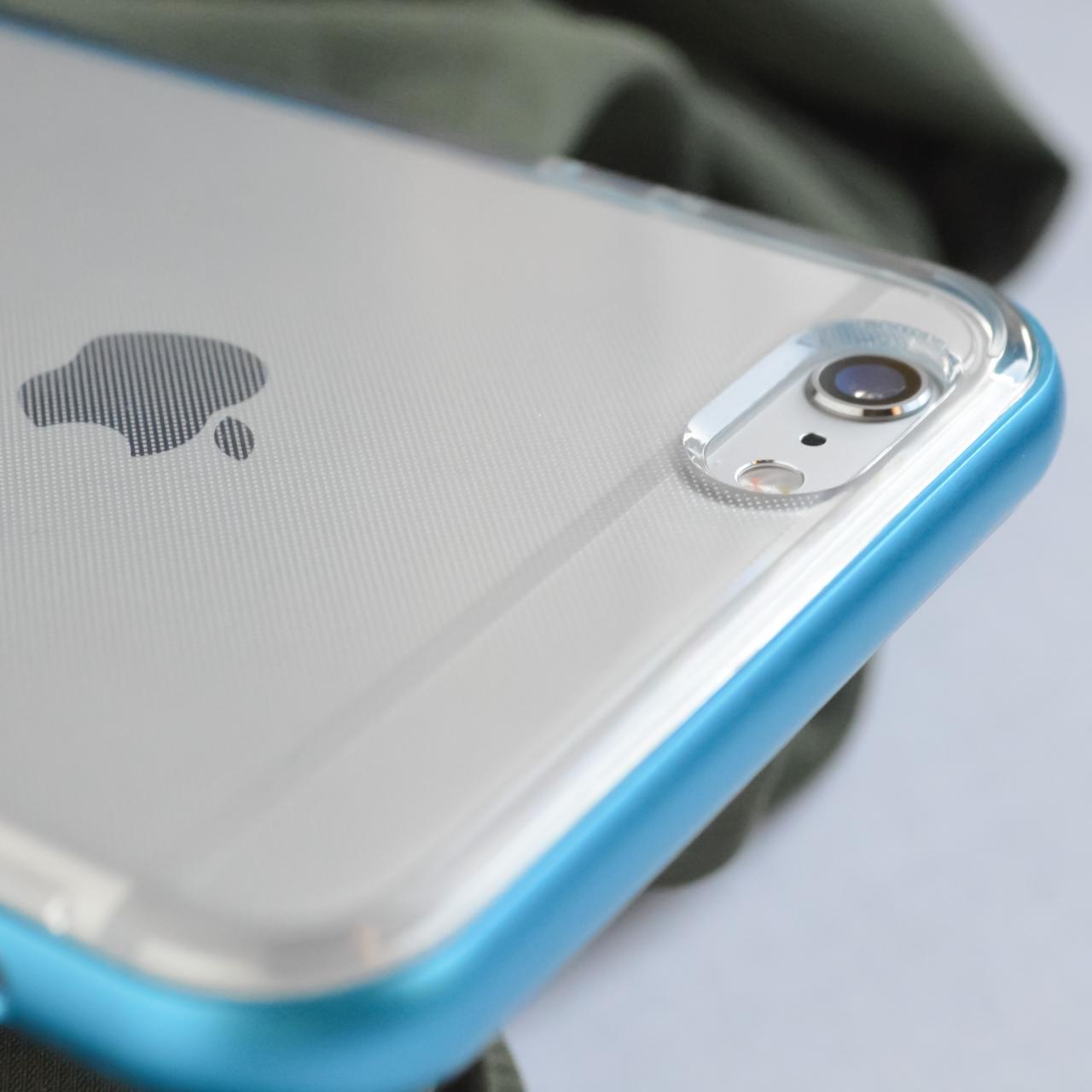 Blue Iphone 6 / Iphone 6 Plus Case Metal Bumper With Clear Tpu Cover Colorful Bumper